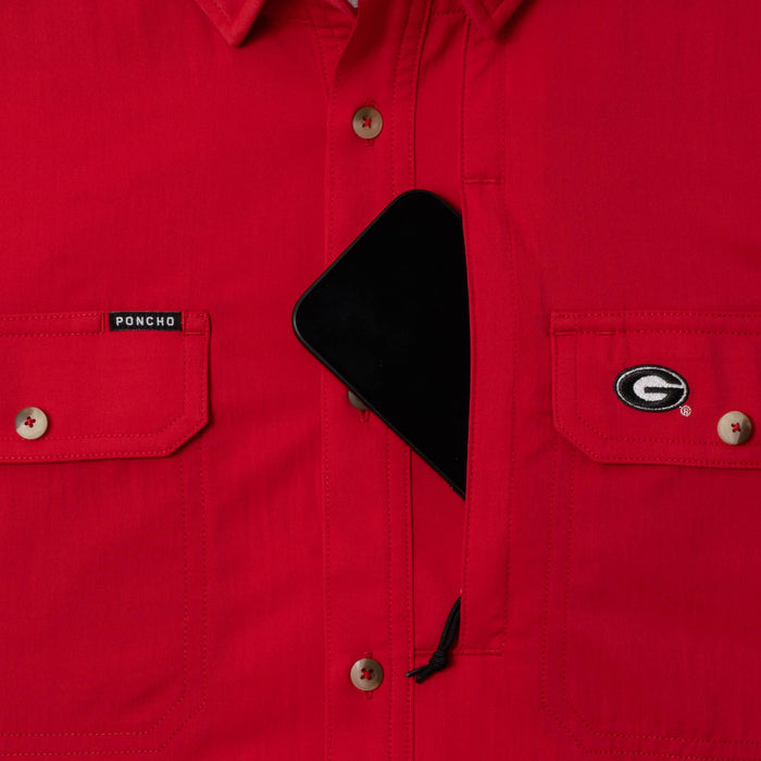 phone in chest zipper pocket