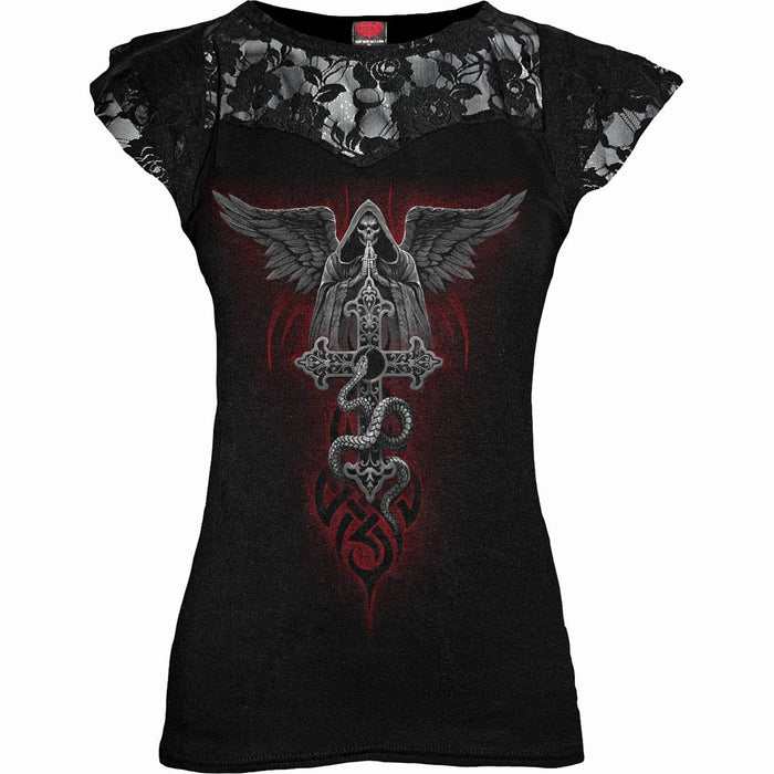 THE DEAD - Lace Layered Cap Sleeve Top Black Spiral USA