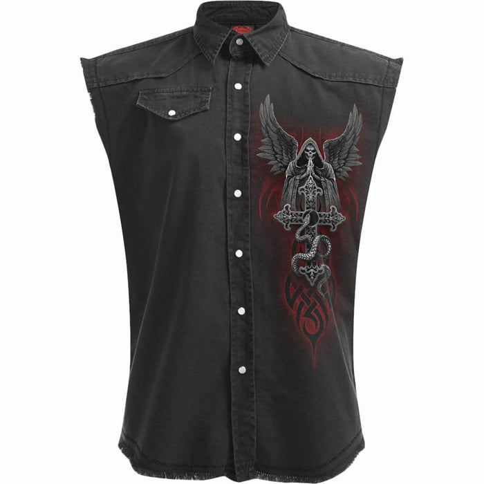 THE DEAD - Sleeveless Stone Washed Worker Black Spiral USA