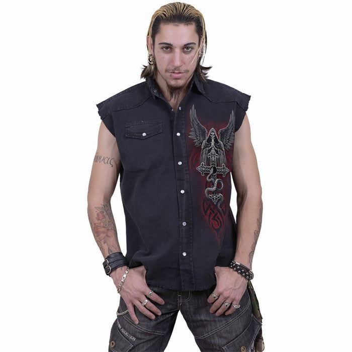 THE DEAD - Sleeveless Stone Washed Worker Black Spiral USA