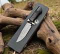 The Serpent Fang – Hand-Forged Damascus Hunting Knife with Carved Handle cskforged