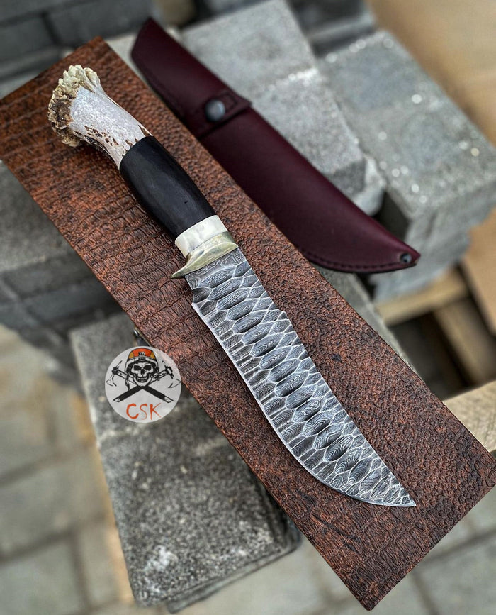 The Stag’s Fury: Handcrafted Damascus Survival Knife cskforged