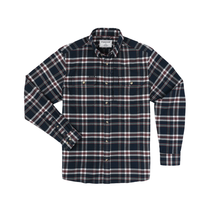 The Willamette plaid button-up shirt in navy and white outdoors style