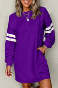 Tillandsia Purple Preppy Striped Sleeve Loose Mini Dress Shewin