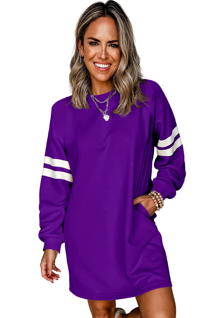 Tillandsia Purple Preppy Striped Sleeve Loose Mini Dress Shewin