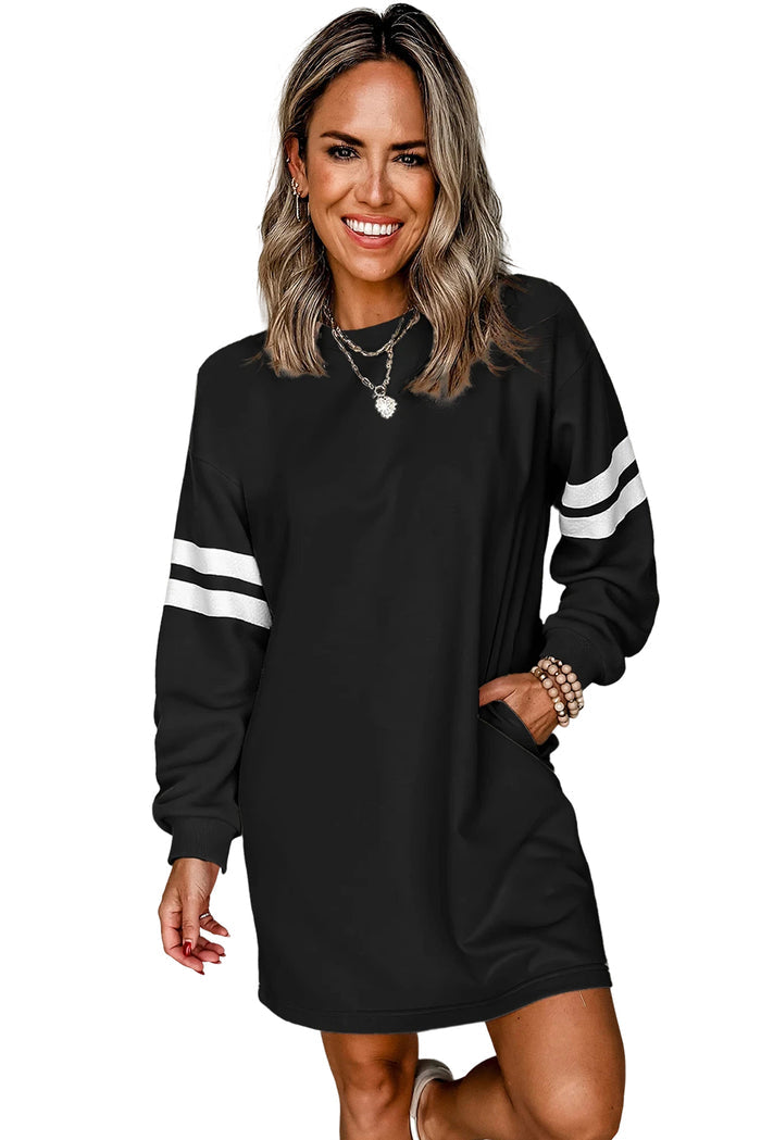 Tillandsia Purple Preppy Striped Sleeve Loose Mini Dress Shewin