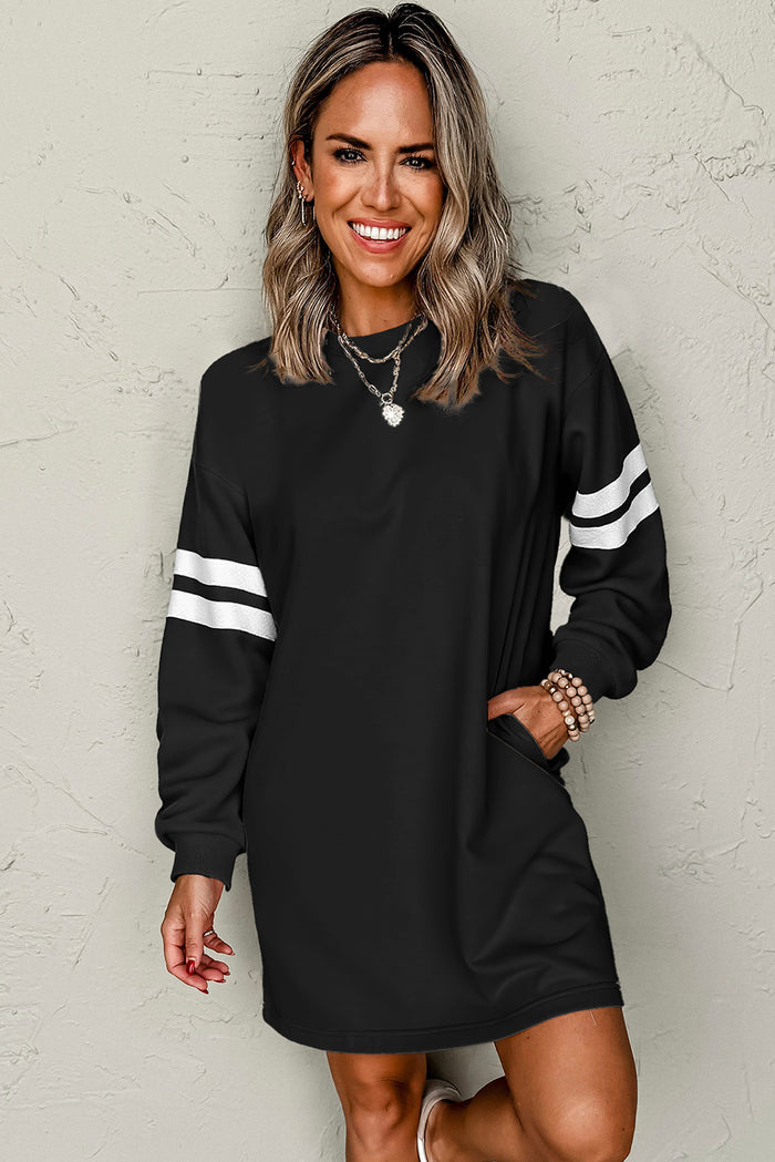 Tillandsia Purple Preppy Striped Sleeve Loose Mini Dress Shewin