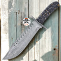 Timber Wolf Shark Back Knife And Sheath - Damascus Steel Blade, Wooden Handle, Lanyard Hole - Length 15 cskforged