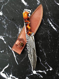 Titan Predator BX- Damascus Steel blade with serrated back/ Torched Bone Handle cskforged