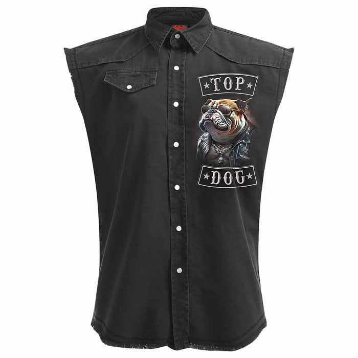 TOP DOG - Sleeveless Stone Washed Worker Black Spiral USA