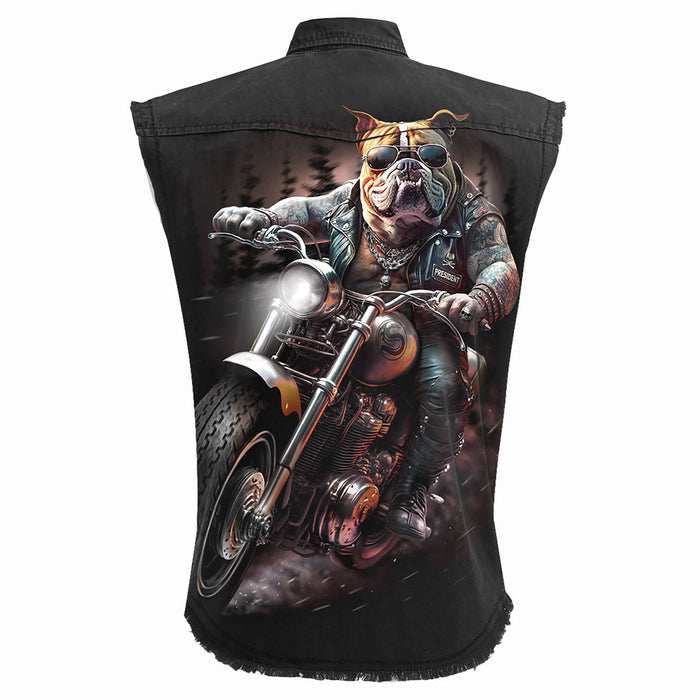 TOP DOG - Sleeveless Stone Washed Worker Black Spiral USA