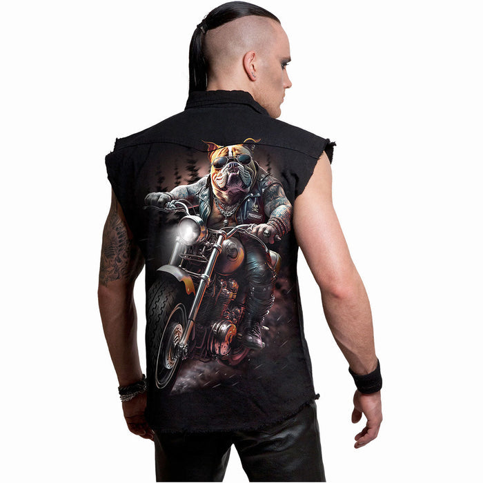 TOP DOG - Sleeveless Stone Washed Worker Black Spiral USA