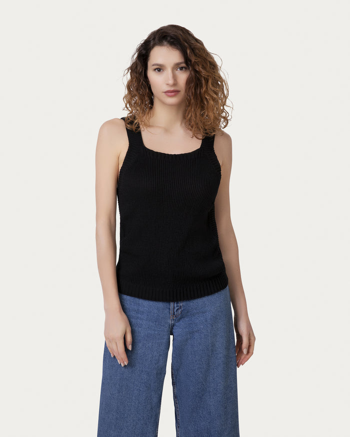 Top in cotone organico nero vegano sostenibile