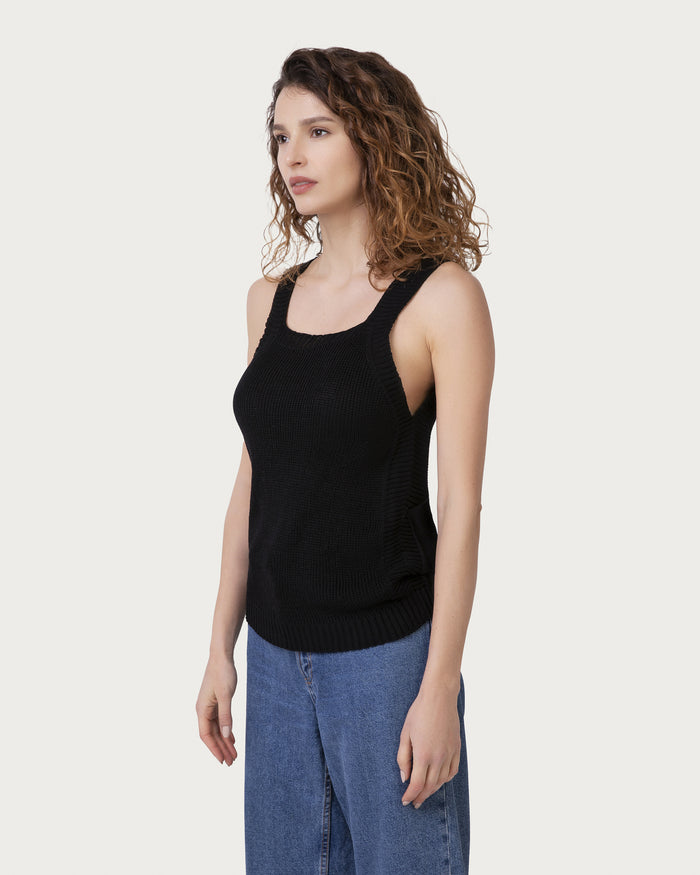Top in cotone organico nero vegano sostenibile