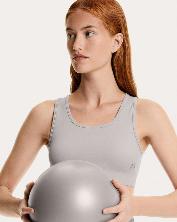 Top sportivo con scollo ampio donna grigio