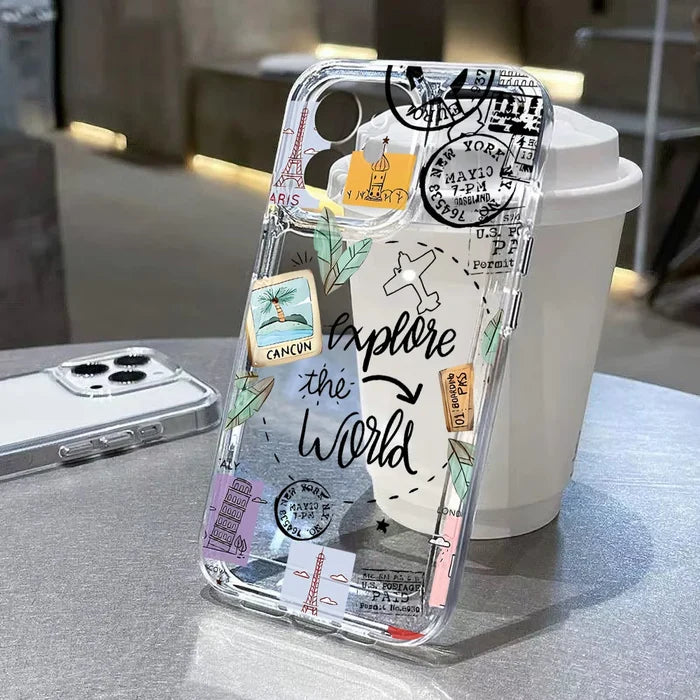 Travel Inspired Airplane Route Design Cover Transparent Phone Case PhoneShells
