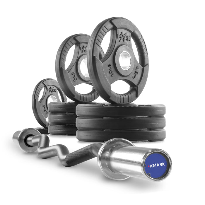 Tri-Grip Olympic Weight Plates and Curl Barbell Sets XMARK
