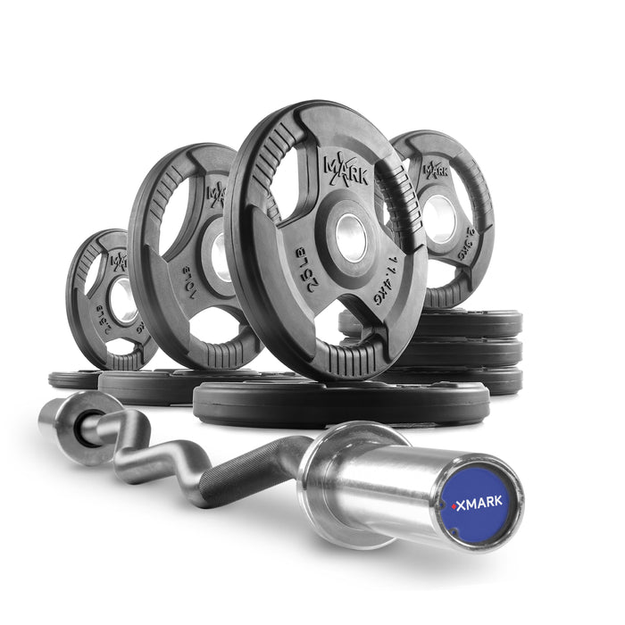 Tri-Grip Olympic Weight Plates and Curl Barbell Sets XMARK