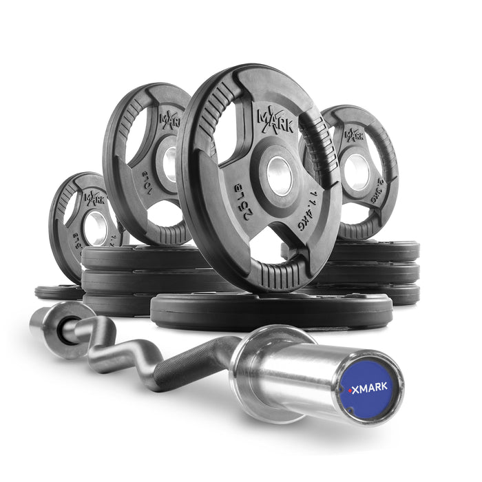 Tri-Grip Olympic Weight Plates and Curl Barbell Sets XMARK