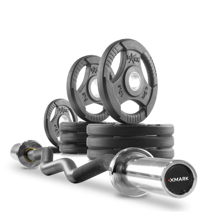 Tri-Grip Olympic Weight Plates and Curl Barbell Sets XMARK
