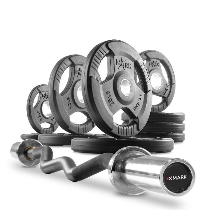 Tri-Grip Olympic Weight Plates and Curl Barbell Sets XMARK