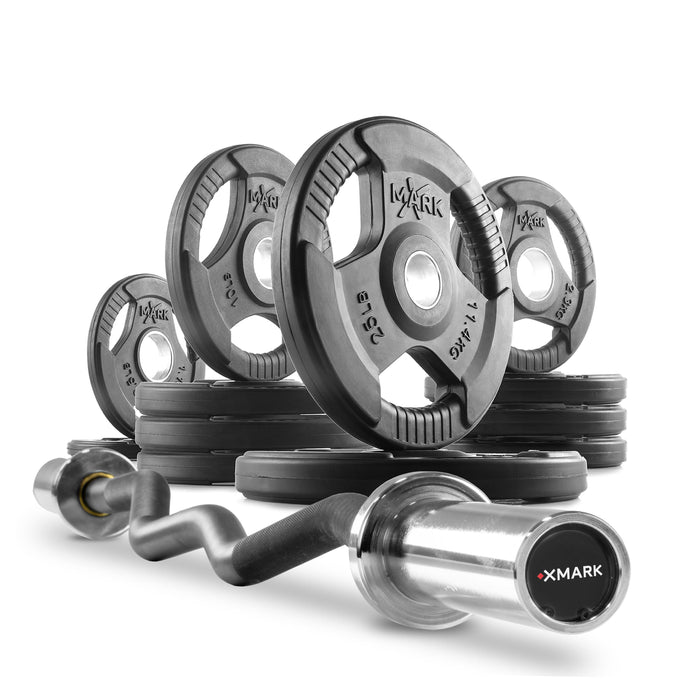 Tri-Grip Olympic Weight Plates and Curl Barbell Sets XMARK