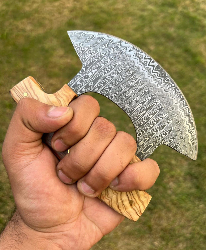 Unique Custom Damascus ulu Knife cskforged