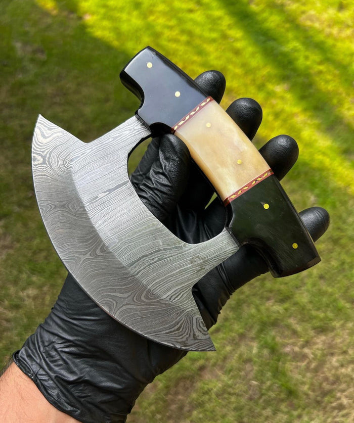 Unique Custom made Damascus Steel Ulu Knife cskforged