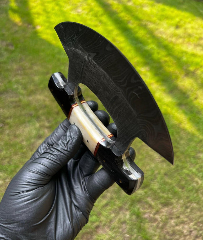 Unique Custom made Damascus Steel Ulu Knife cskforged