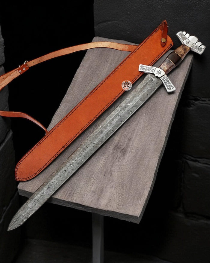 VALHALLA RISING DAMASCUS STEEL SWORD-HAND FORGED NORSE INSPIRED VIKING STYLE cskforged
