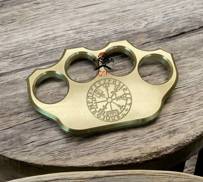 Viking Brass Knuckle Norse Vegvisir Compass Engraved Collectible Gift cskforged