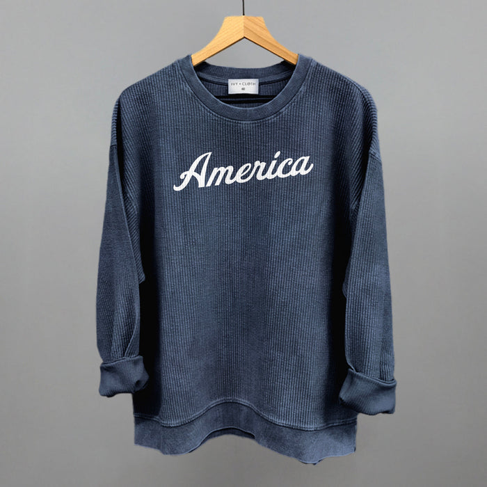 Oversized Corded Crew / Navy / S