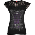 WAISTED CORSET - Lace Layered Cap Sleeve Top Black Spiral USA