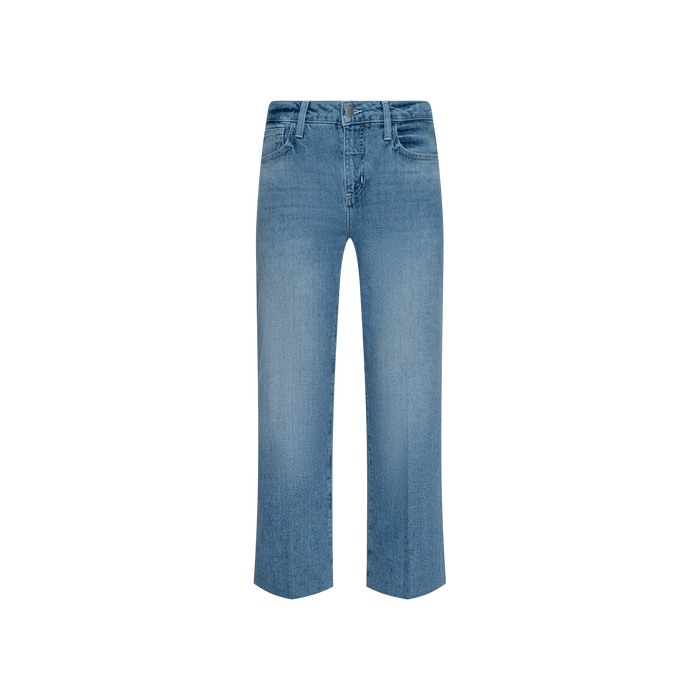 Wanda Cropped Wide-Leg Jean in a light blue wash, featuring a high waist, belt loops, and classic five-pocket styling, displayed on a plain white background.