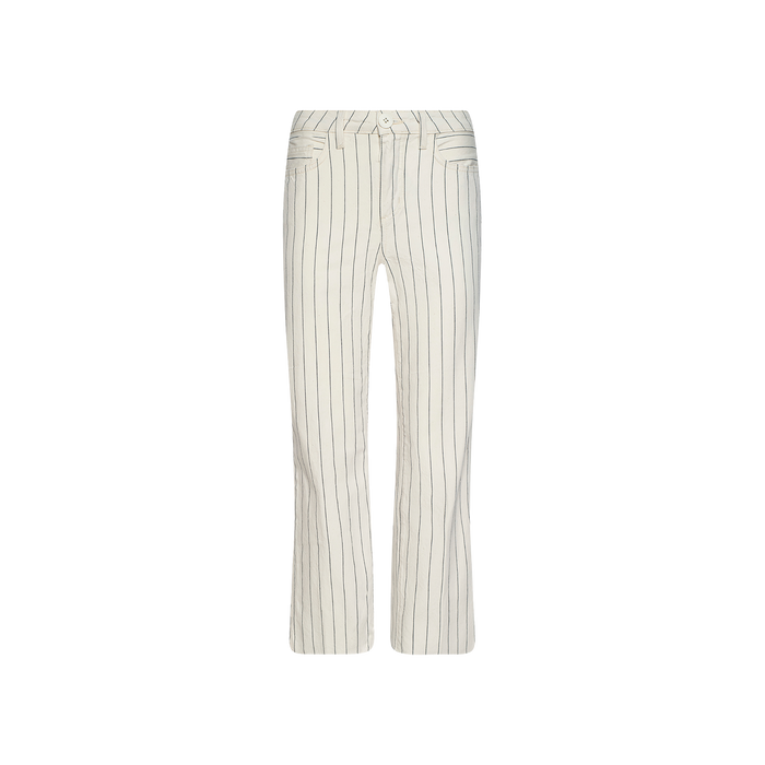 Wanda Cropped Wide-Leg Pant featuring thin black vertical nautical stripes on a white background, designed with belt loops, front pockets, and a wide-leg cropped fit, displayed against a plain white background.
