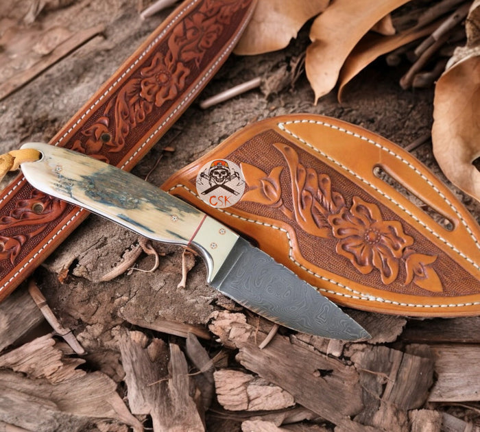 Western Cowboy Belt Knife with Damascus Blade cskforged