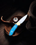 Western Knife – 7" D2 Steel Blade with Turquoise Stone & Brass Bolster Handle cskforged