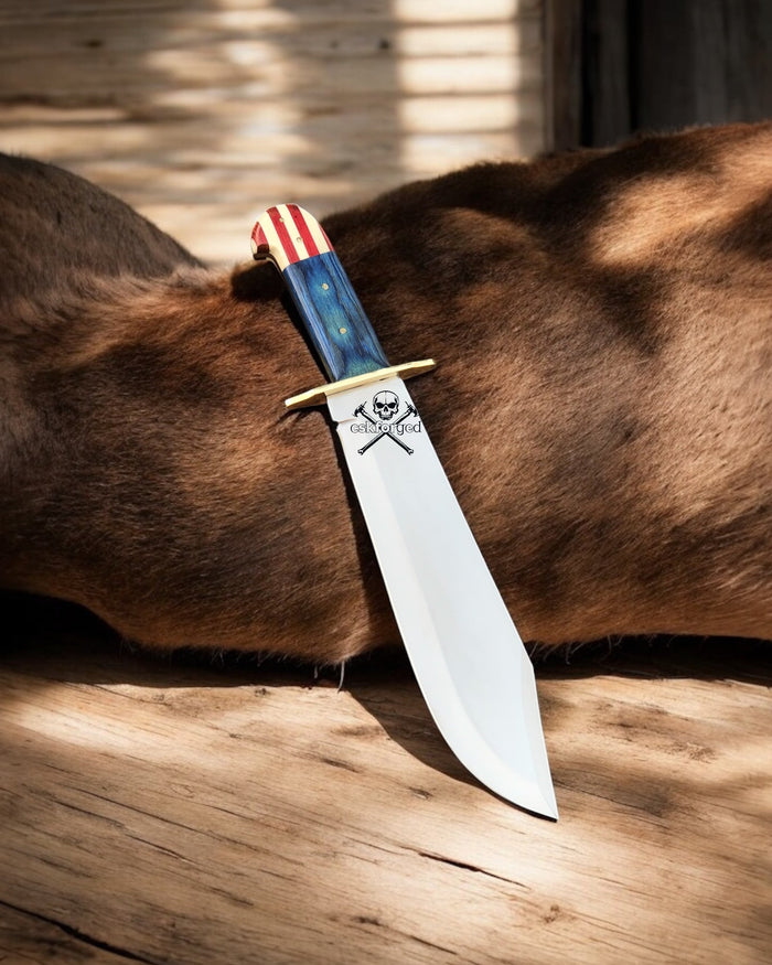 Western Knife Stainless Steel Blade, Texas Flag Handle,Brass Guard cskforged