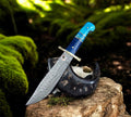 Western Knife with Blue & Turquoise Handle and Brass Guard cskforged