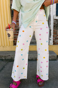 White High Waist Polka Dot Straight Leg Casual Jeans Shewin