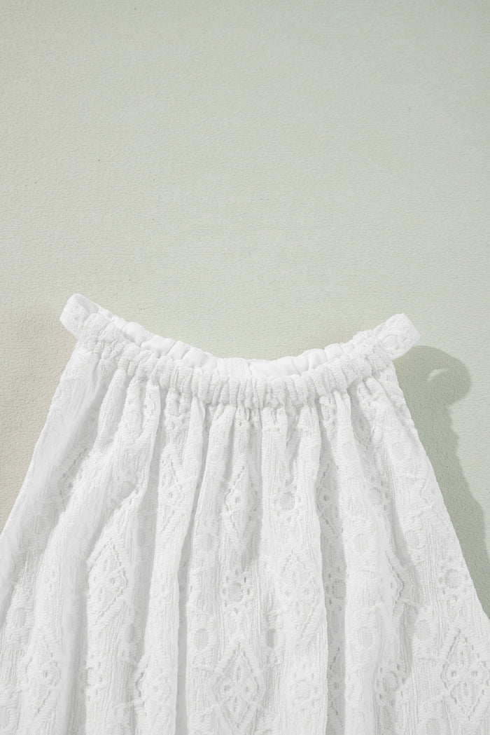 White Lace Sleeveless Knot Hollow Out Back Tied Waist Mini Dress Shewin
