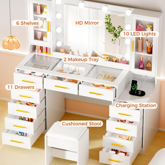 White Makeup Vanity Desk With Mirror Storage Drawers ShipItFurniture