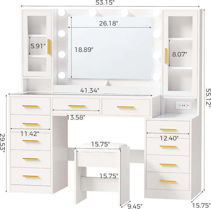White Makeup Vanity Desk With Mirror Storage Drawers ShipItFurniture