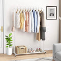 White Modern Garment Rack Clothes Hanging Rod with Lockable Wheels FastFurnishings