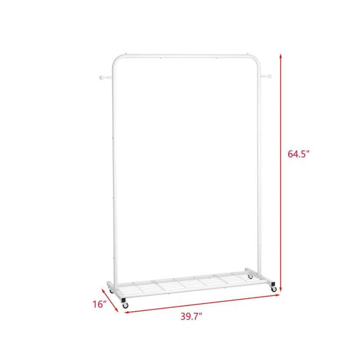 White Modern Garment Rack Clothes Hanging Rod with Lockable Wheels FastFurnishings