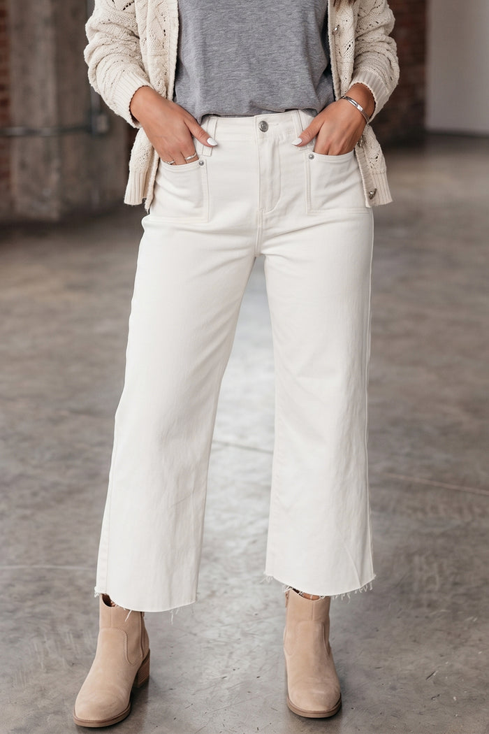White Raw Hem Ankle-length Loose Jeans Shewin