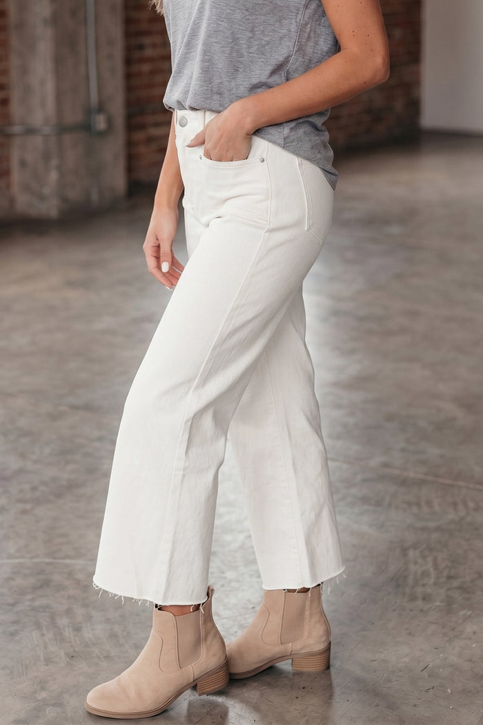 White Raw Hem Ankle-length Loose Jeans Shewin