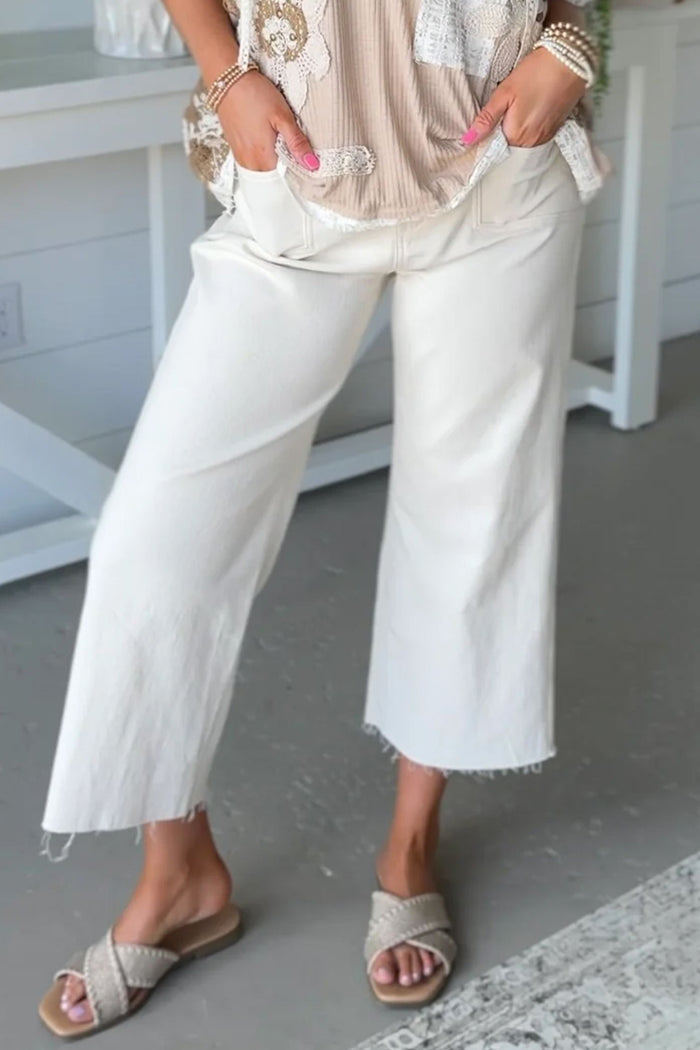 White Raw Hem Ankle-length Loose Jeans Shewin