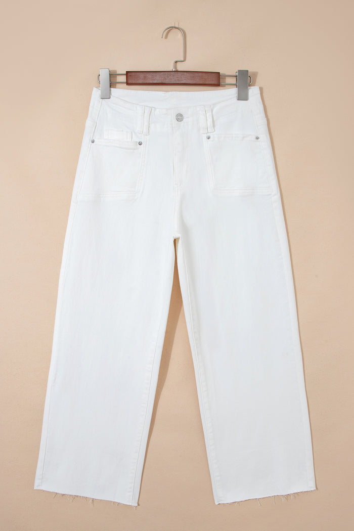 White Raw Hem Ankle-length Loose Jeans Shewin