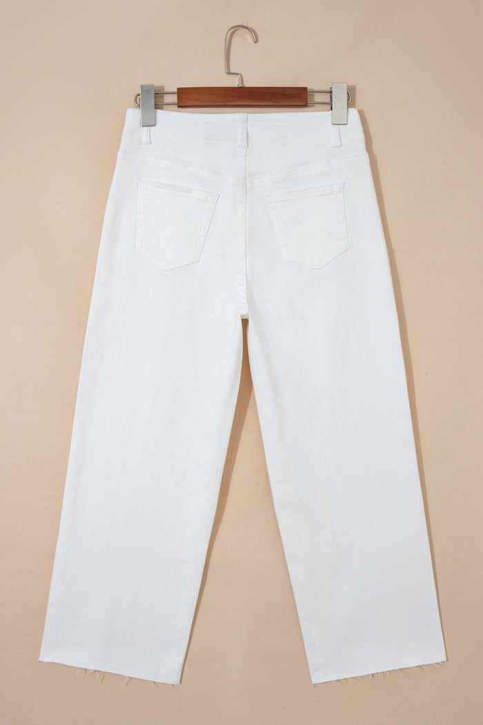 White Raw Hem Ankle-length Loose Jeans Shewin